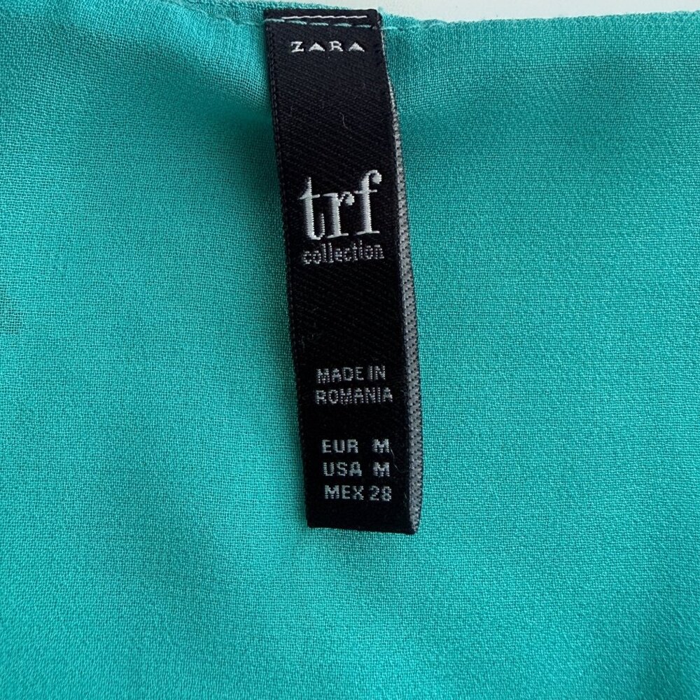 Zara TRF Collection Dress Womens M Teal Floral Viscose Midi Cap Sleeve Lined - Picture 6 of 7